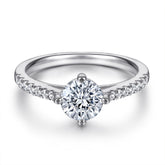 Round Zircon Four Prongs Cathedral Silver Ring